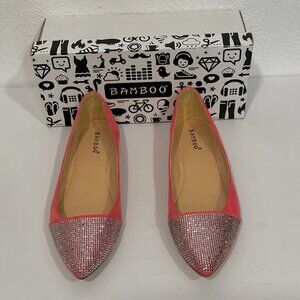 Bamboo Pointy Toe Pumps Flats Coral with Sparkle Toe Womens US Size 7.5 with Box